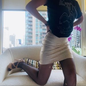 Herve Leger gold shimmer tube bodycon mini skirt